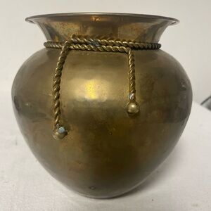 Vintage Brass Planter/Bowl w/Brass Rope Tassel India Beautiful Patina 6” Hosley